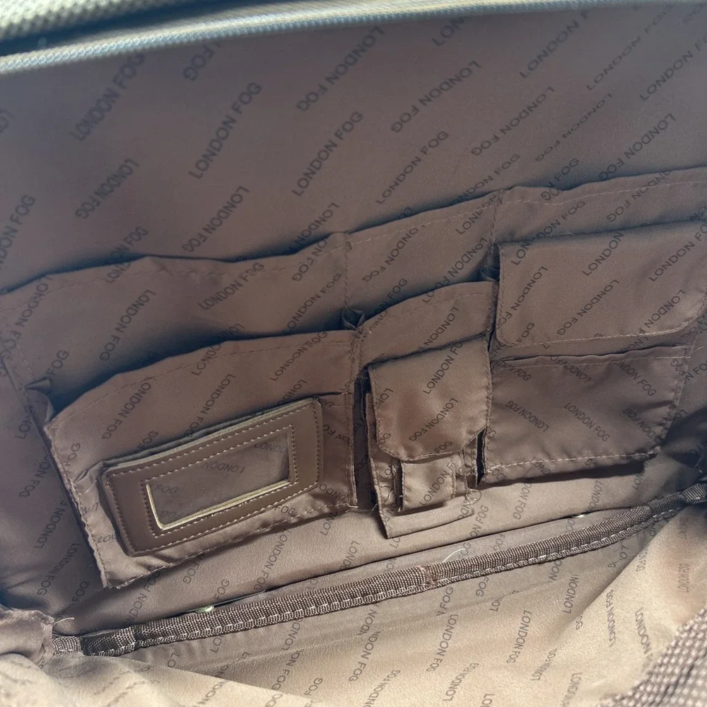 London Fog Rolling Carry On‎ Suitcase Laptop Bag Brown Tweed Spinner Luggage